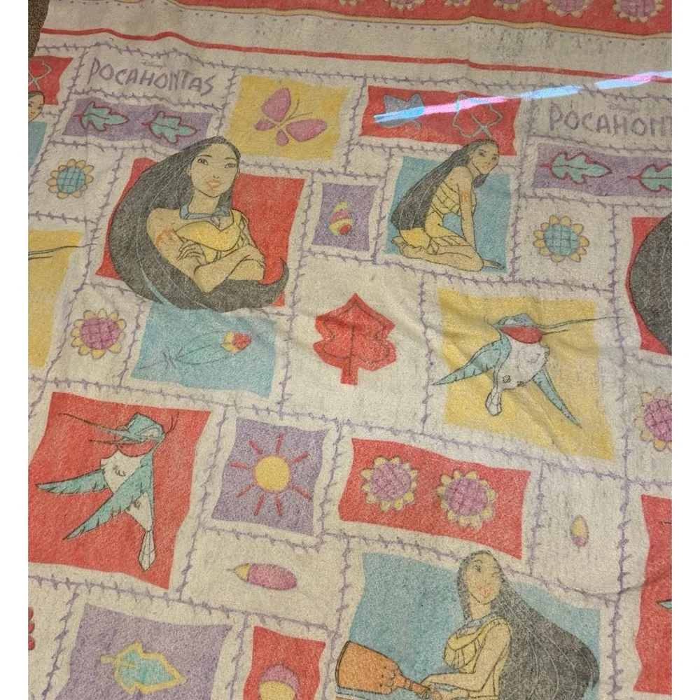 Vintage Disney Pocahontas Fleece Blanket Made in USA 90s Character Floral